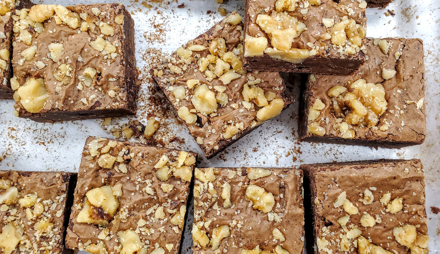 Chocolate Walnut Brownie top in pan