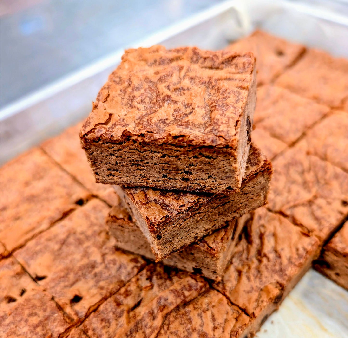 Vegan Fudgy Chocolate Brownie close up stack
