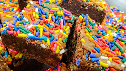 Birthday Brownie from closeup in pan