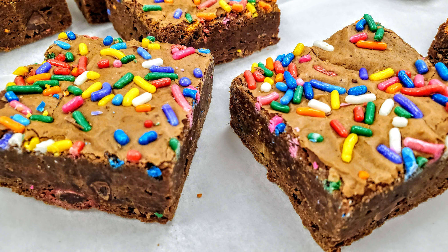 Birthday Brownie from closeup in tray