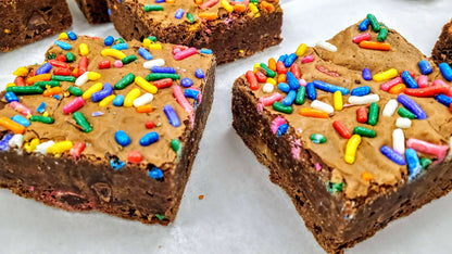 Birthday Brownie from closeup in tray
