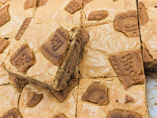 Biscoff Brookie in cut pan