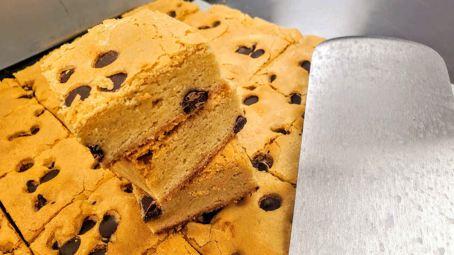 Chocolate Chip Blondies stacked pan