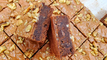 Chocolate Walnut Brownie Close up in pan