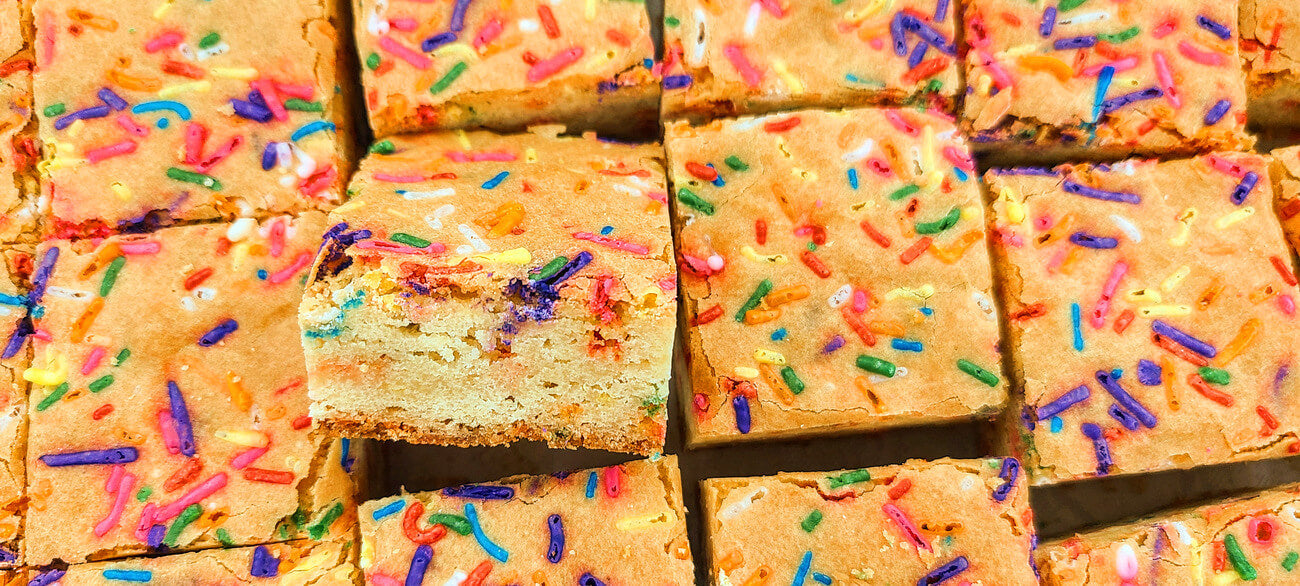 Confetti Blondie cut in pan