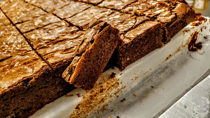 Fudgy Chocolate Brownies close up with edges