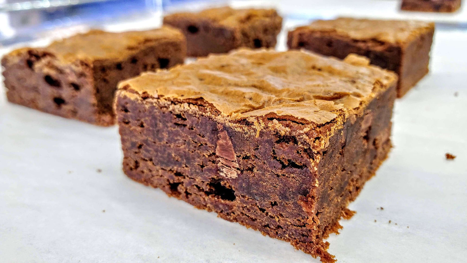 Fudgy Chocolate Brownies on display close up