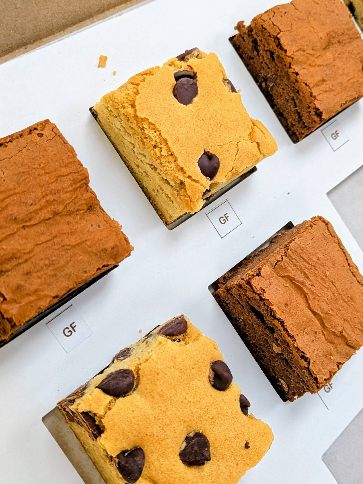 Gluten Free Brownies and Blondies separated in box.