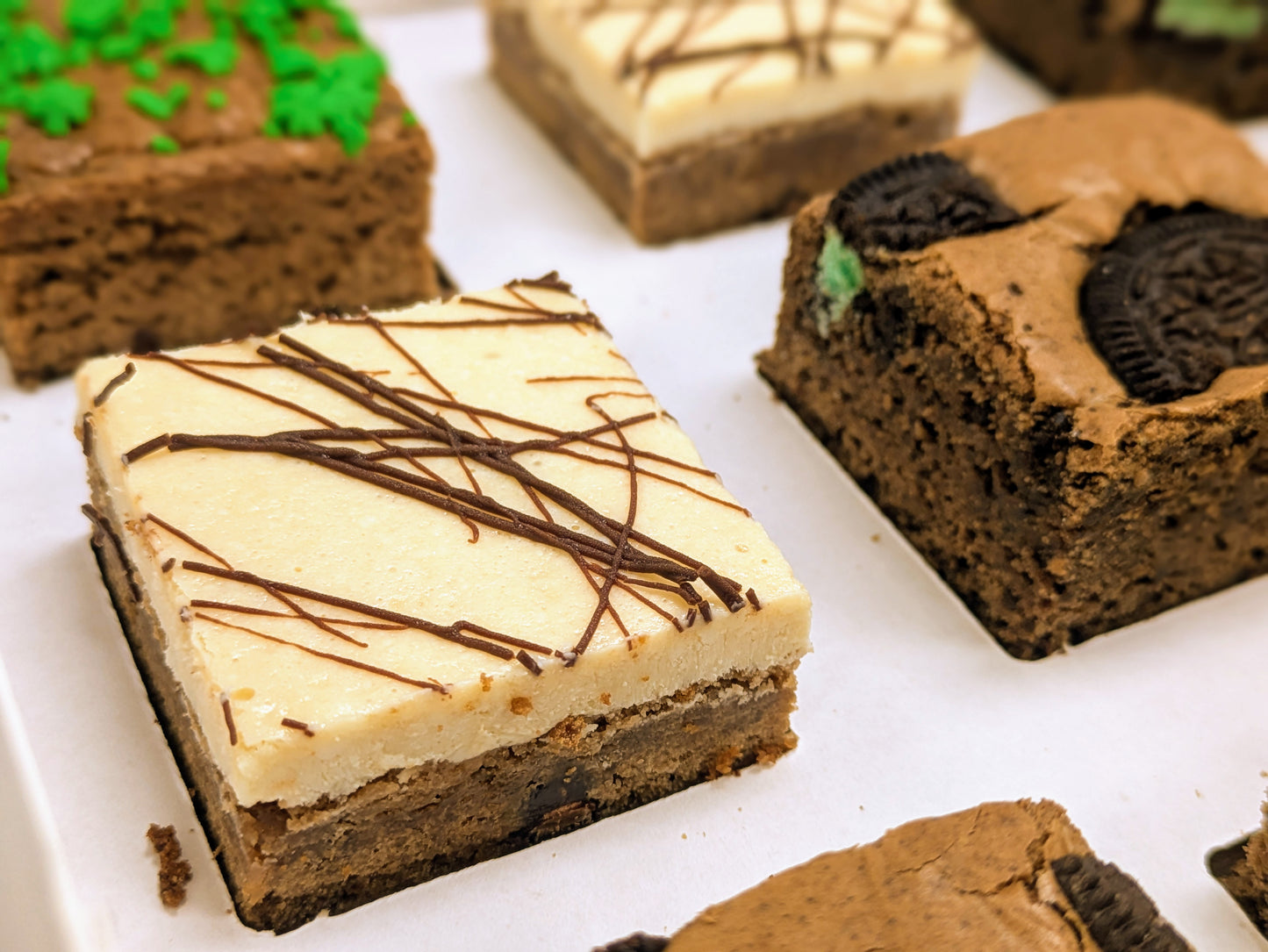 Irish Cream Cheese Brownie in box for St. Patrick's Day