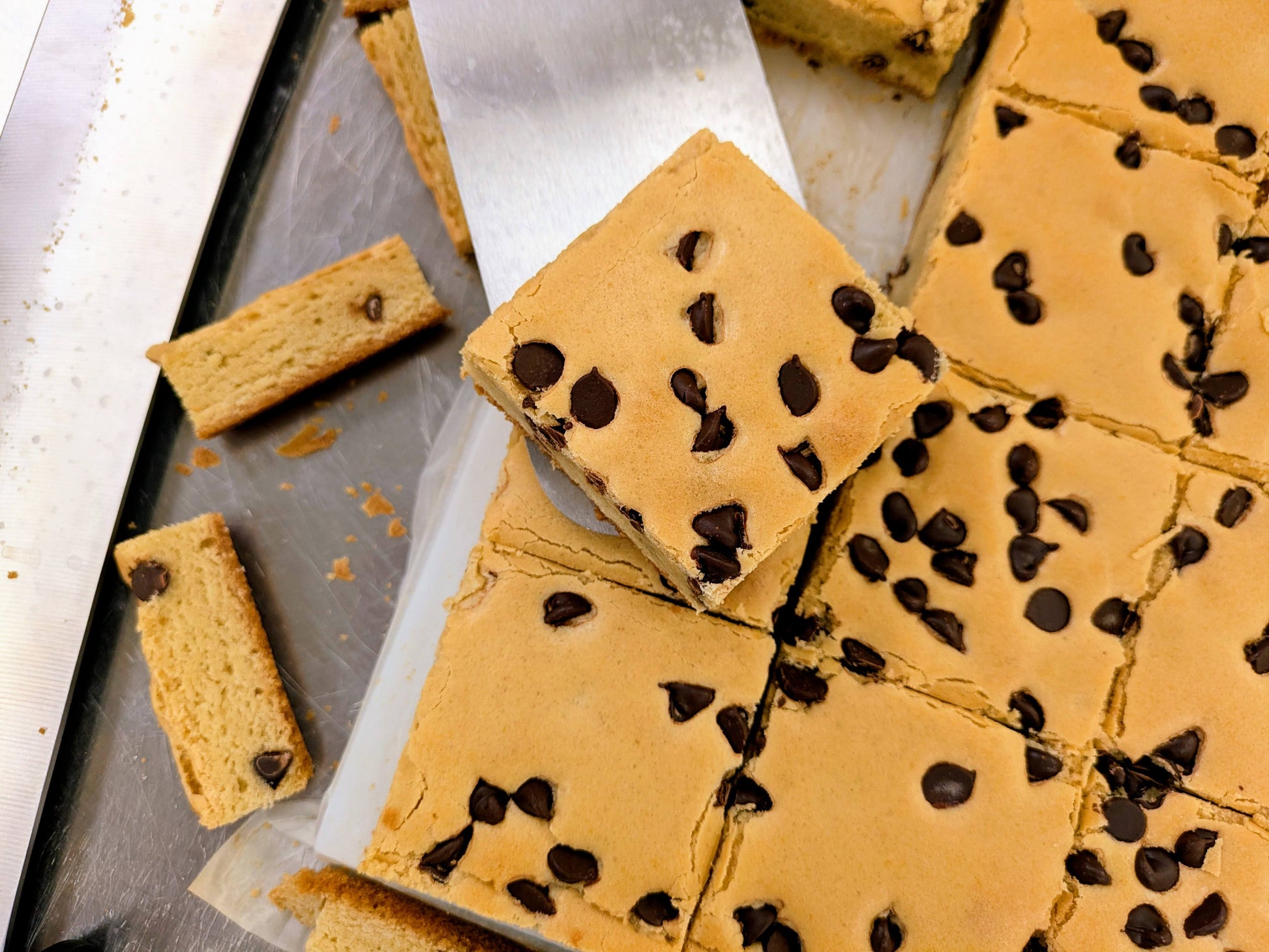 Large Chocolate Chip Blondie pan cut