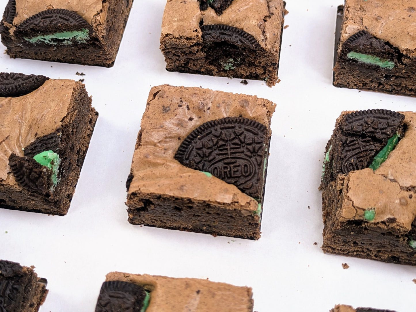 Mint Cookies & Cream Brownie in box for St. Patrick's Day