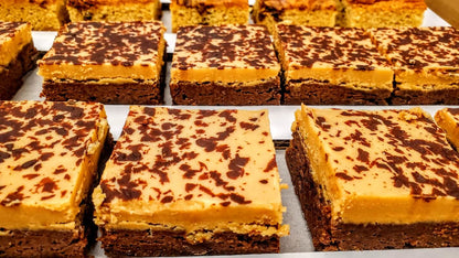Peanut Butter Fudge Brownie (Buckeye) close up in box