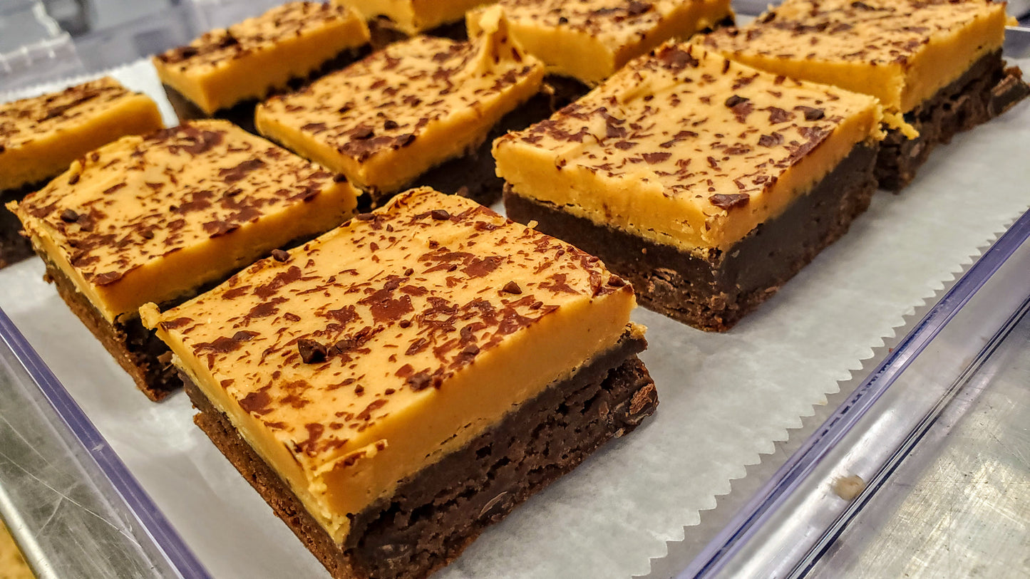 Peanut Butter Fudge Brownie (Buckeye) in display close up