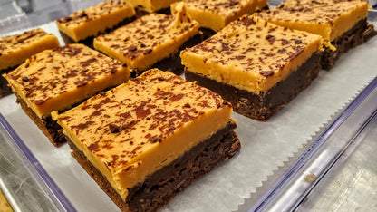 Peanut Butter Fudge Brownie (Buckeye) in display close up