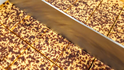 Peanut Butter Fudge Brownie (Buckeye)with cutting knife close up
