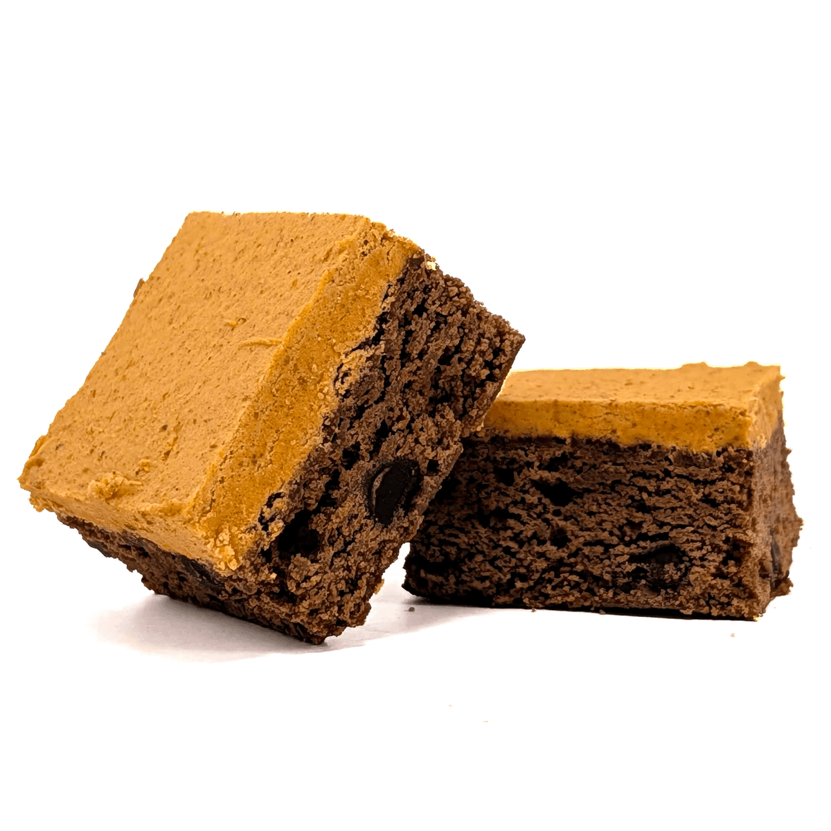 A Pumpkin Spice Cream Brownie, chocolate brownie topped with pumpkin spice cream on top for the perfect Thanksgiving treat!