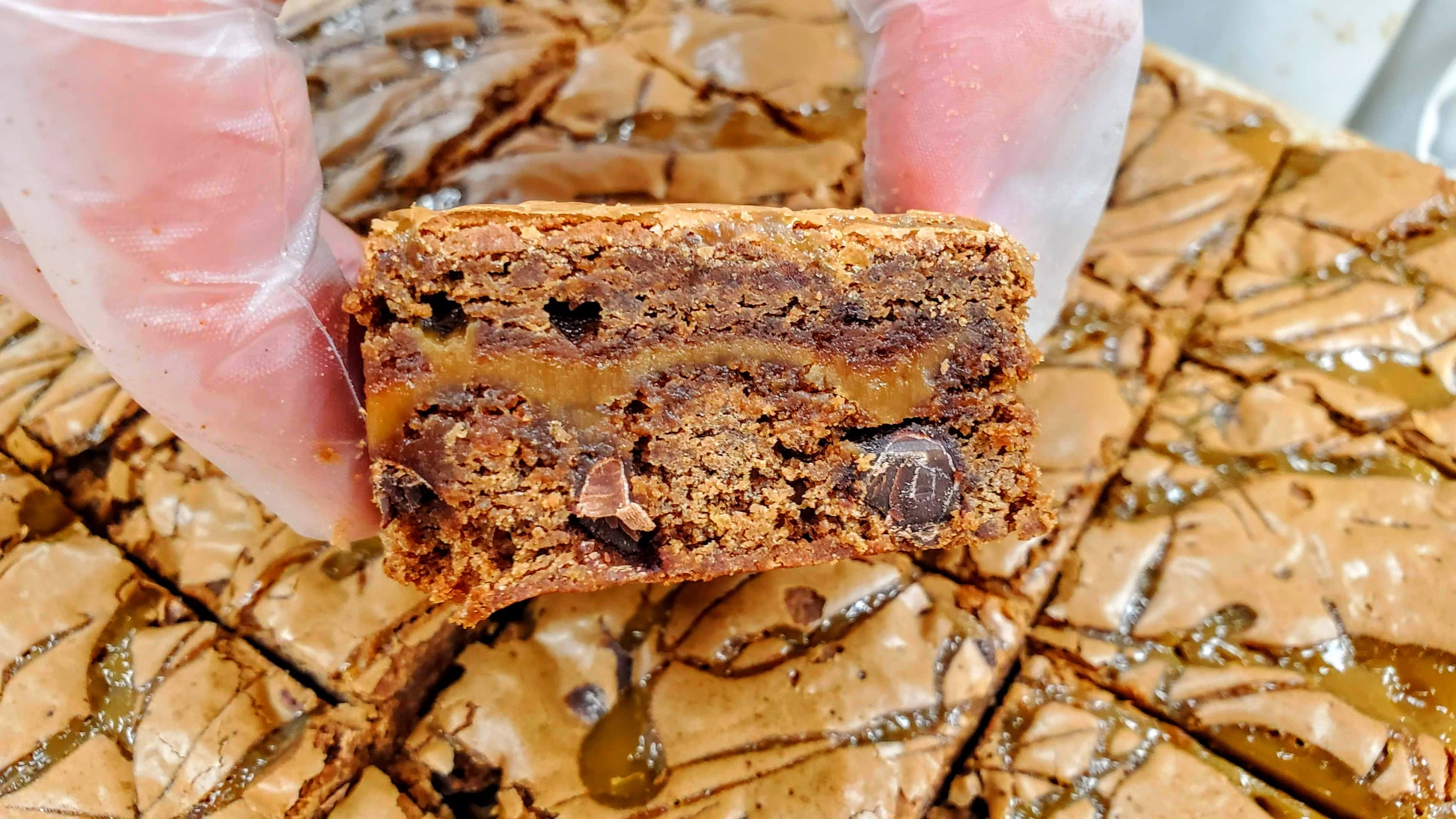 Salted Caramel Brownie close up caramel