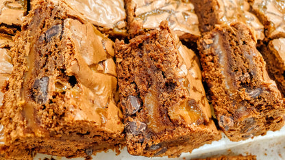 Salted Caramel Brownie close up in pan