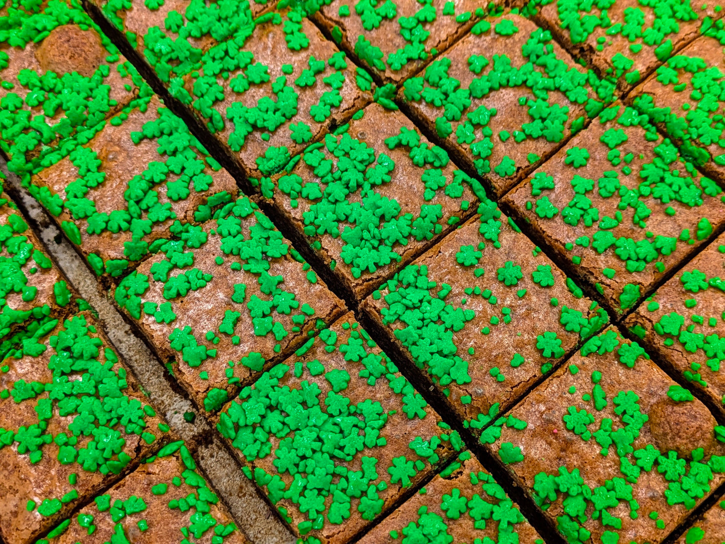 Shamrock Sprinkles Brownie for St. Patrick's in pan