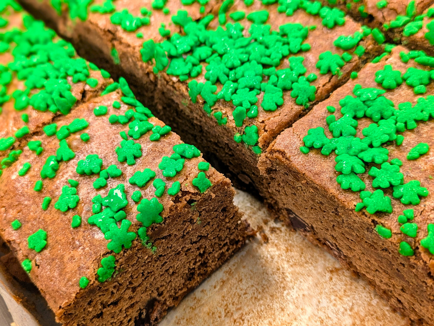 Shamrock Sprinkles Brownie for St. Patrick's close up