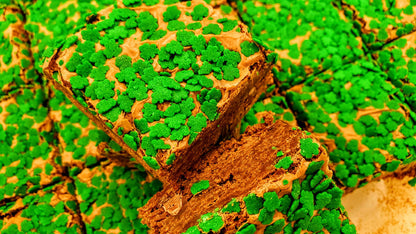 Shamrock Sprinkles Brownie in pan for St. Patrick's Day