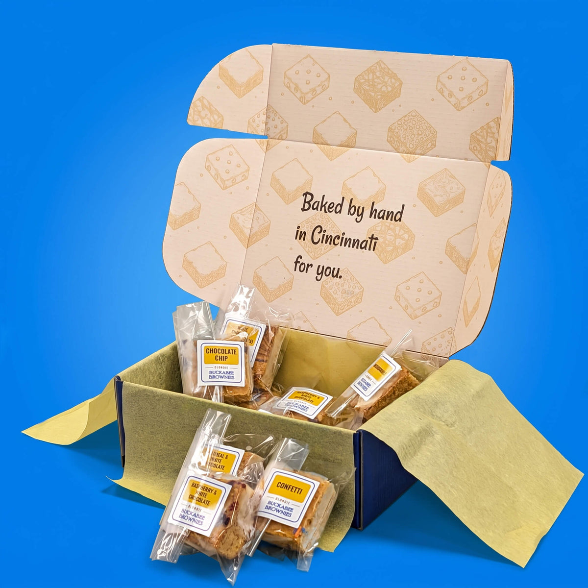The Buttery Blondies Shipped Box Open Brownies Out