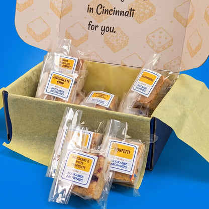 The Buttery Blondies Shipped Box Open Brownies Out Open Brownies In & Out Closeup