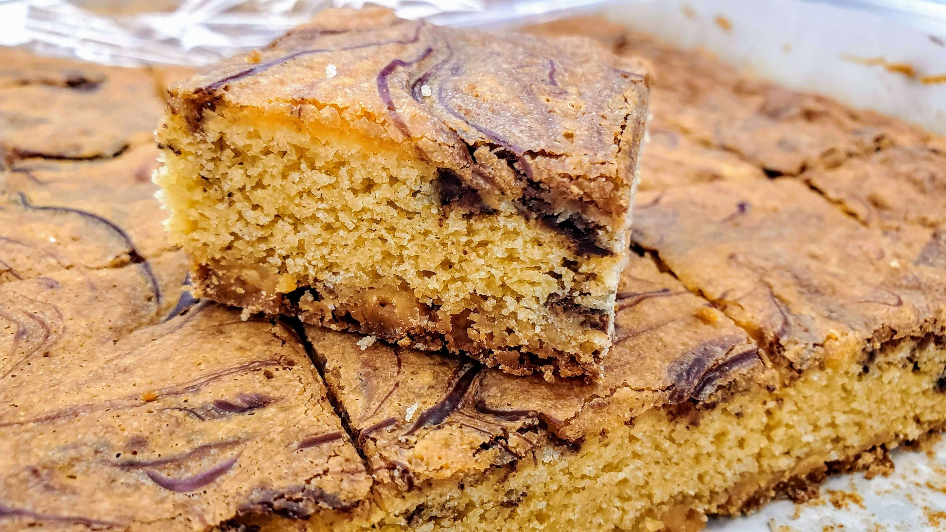 White Chocolate Swirl (Marble) Blondies close up