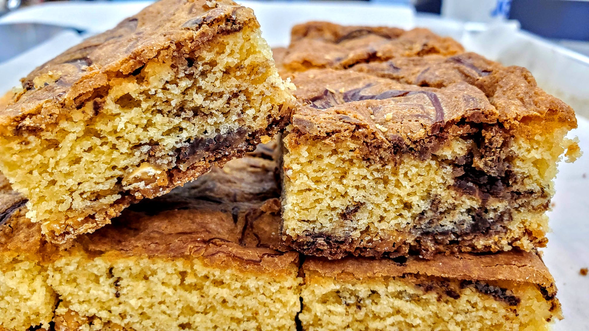 White Chocolate Swirl (Marble) Blondies closeup