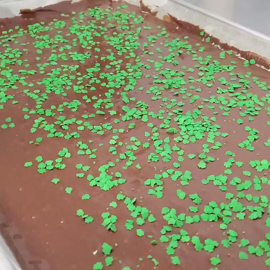 Putting Shamrock sprinkles on Shamrock Chocolate Brownies
for St. Patrick's Day